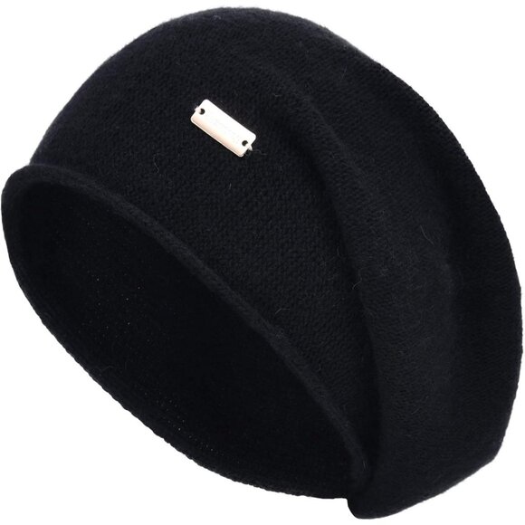 𝅺cashmere Slouchy Knit Beanie Hat for Women Black - Picture 3 of 6